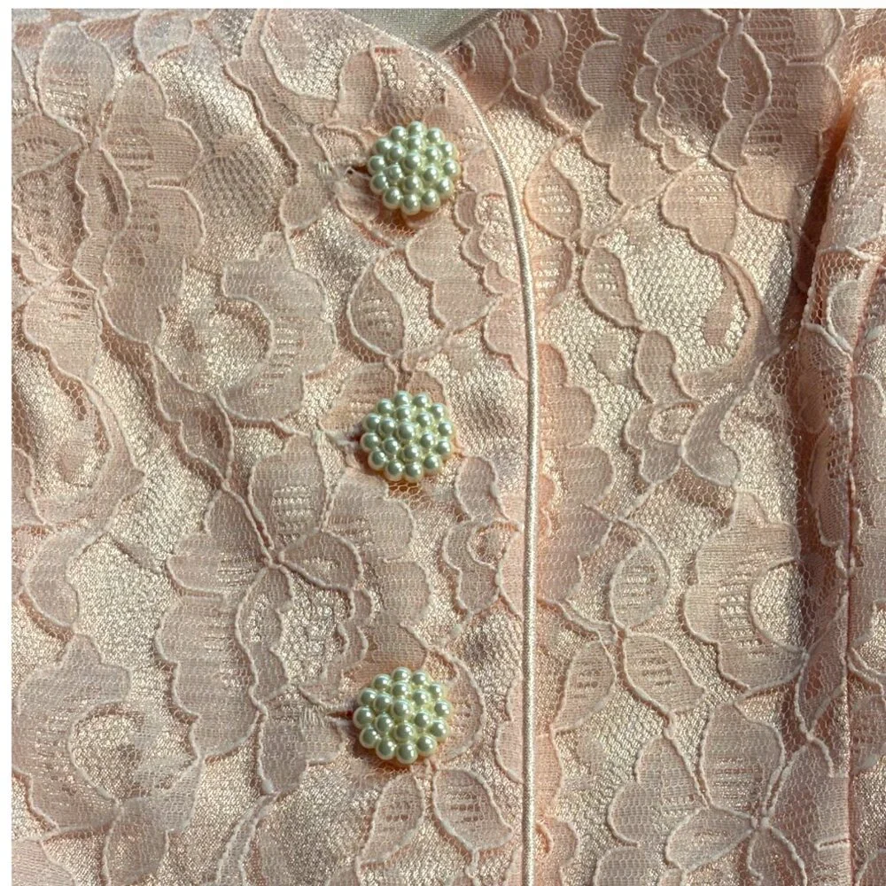 VTG 90s Leslie Fay Petites pink lace floral short sleeve blazer & crepe skirt 8P